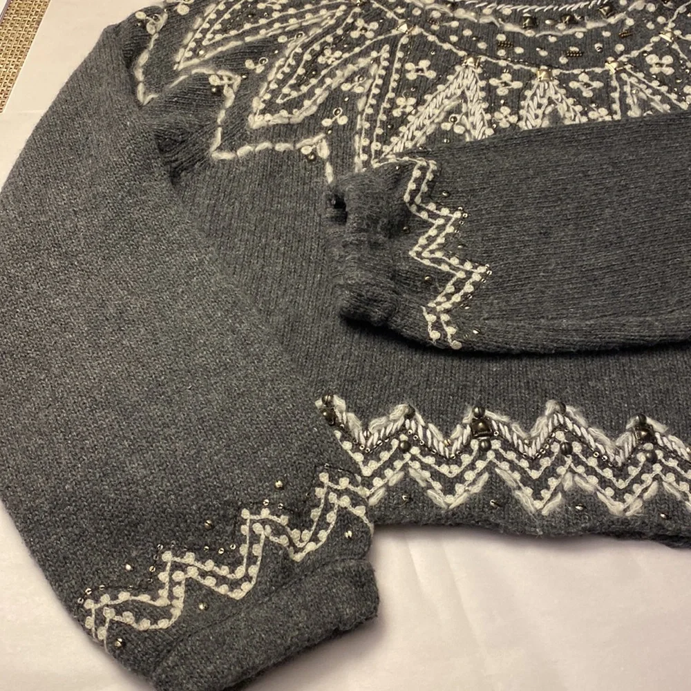 Free People Charcoal Turtleneck Sweater with Ivory Design - Picture 5 of 16